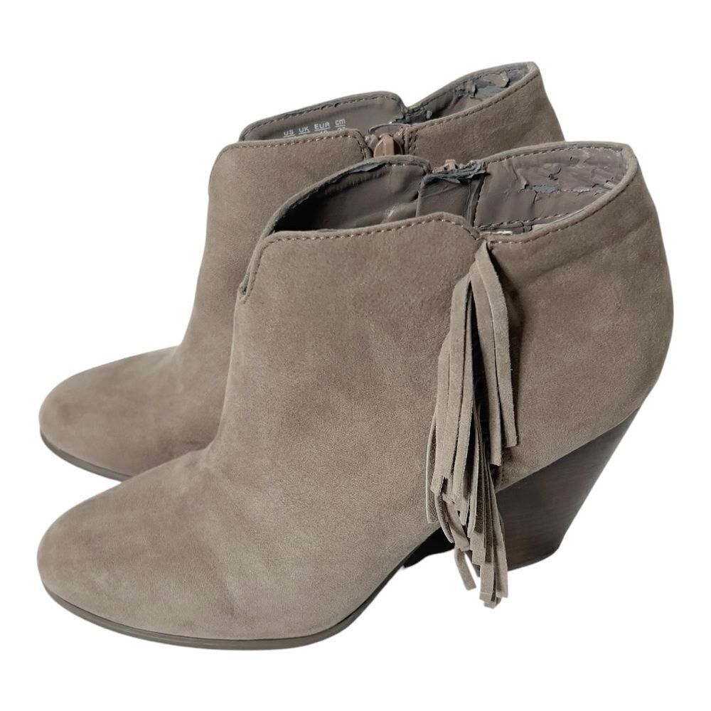 Carlos Womens Tempe Suede Tan Block Heel Fringe‎ Western Ankle Boots Size 10